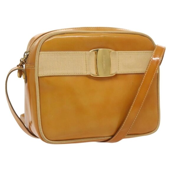 Salvatore Ferragamo Shoulder Bag Patent leather Gold Beige Auth 98765 - Picture 1 of 16